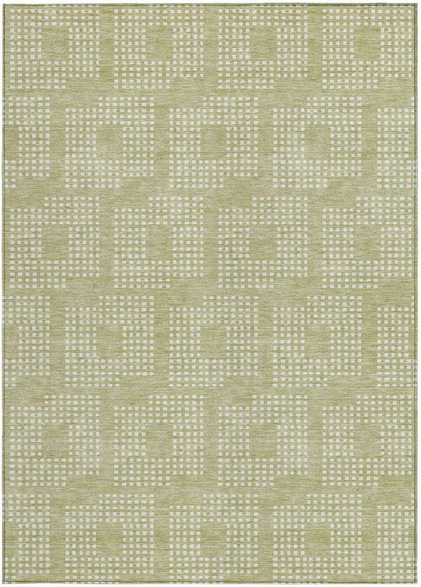 Artichoke Green And Ivory Geometric Washable Indoor Outdoor Area Rug Photo 7