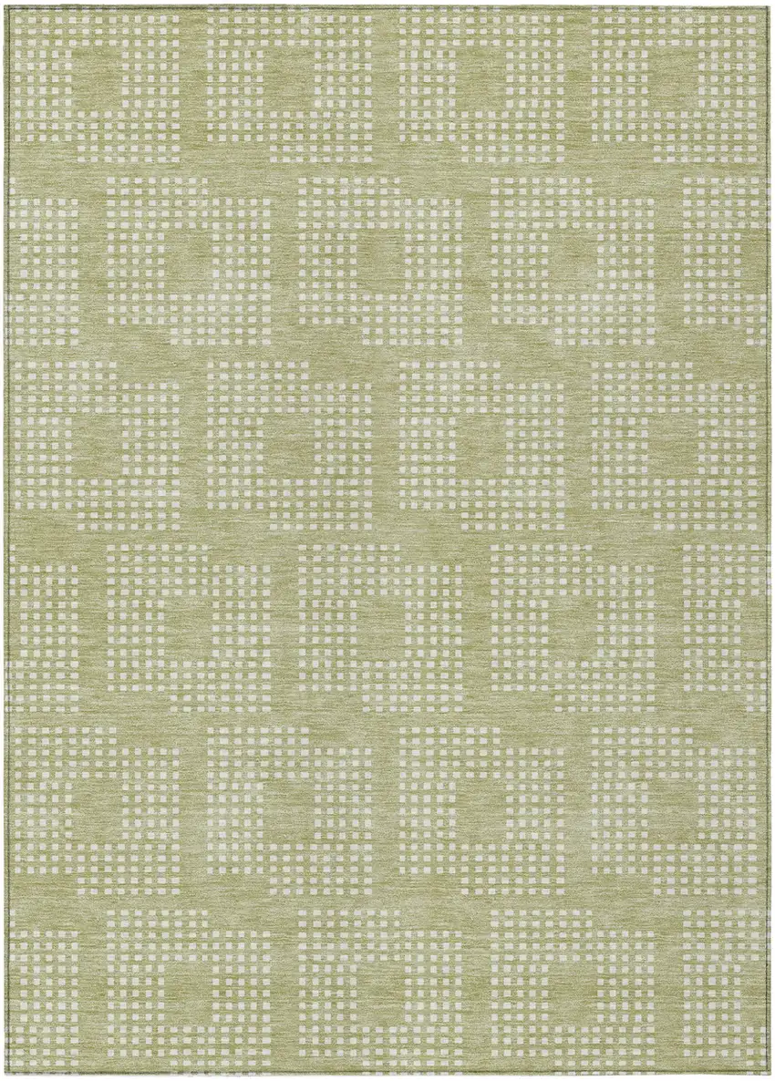 Artichoke Green And Ivory Geometric Washable Indoor Outdoor Area Rug Photo 2