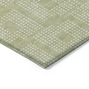 Photo of Artichoke Green And Ivory Geometric Washable Indoor Outdoor Area Rug