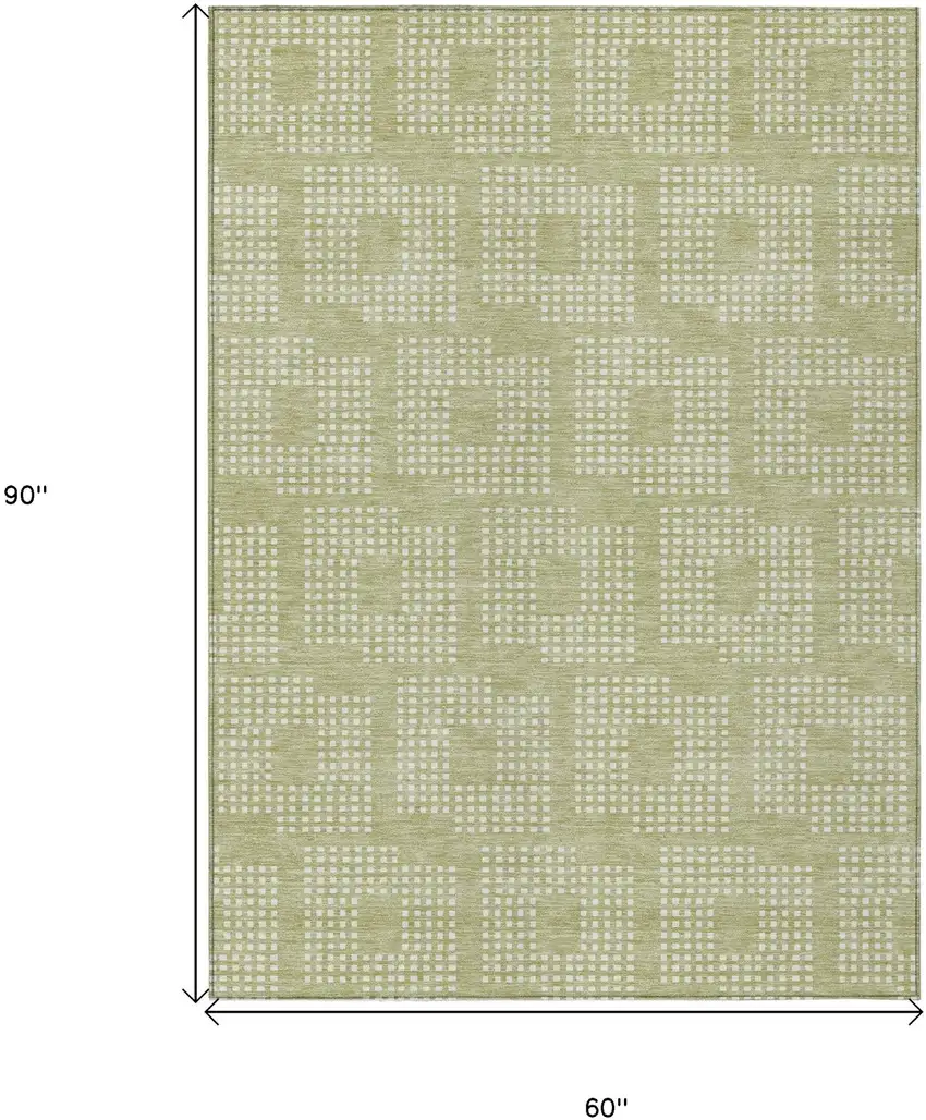 Artichoke Green And Ivory Geometric Washable Indoor Outdoor Area Rug Photo 3