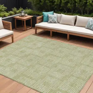 Photo of Artichoke Green And Ivory Geometric Washable Indoor Outdoor Area Rug
