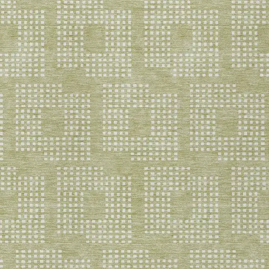 Artichoke Green And Ivory Geometric Washable Indoor Outdoor Area Rug Photo 6