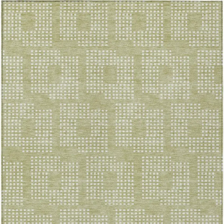 Artichoke Green And Ivory Geometric Washable Indoor Outdoor Area Rug Photo 7