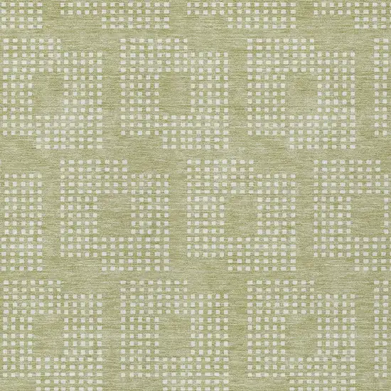 Artichoke Green And Ivory Geometric Washable Indoor Outdoor Area Rug Photo 6