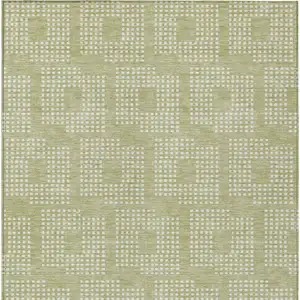 Photo of Artichoke Green And Ivory Geometric Washable Indoor Outdoor Area Rug