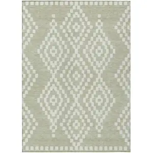 Photo of Artichoke Green And Ivory Geometric Washable Indoor Outdoor Area Rug