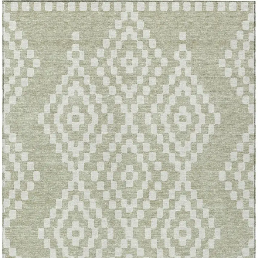 Artichoke Green And Ivory Geometric Washable Indoor Outdoor Area Rug Photo 7