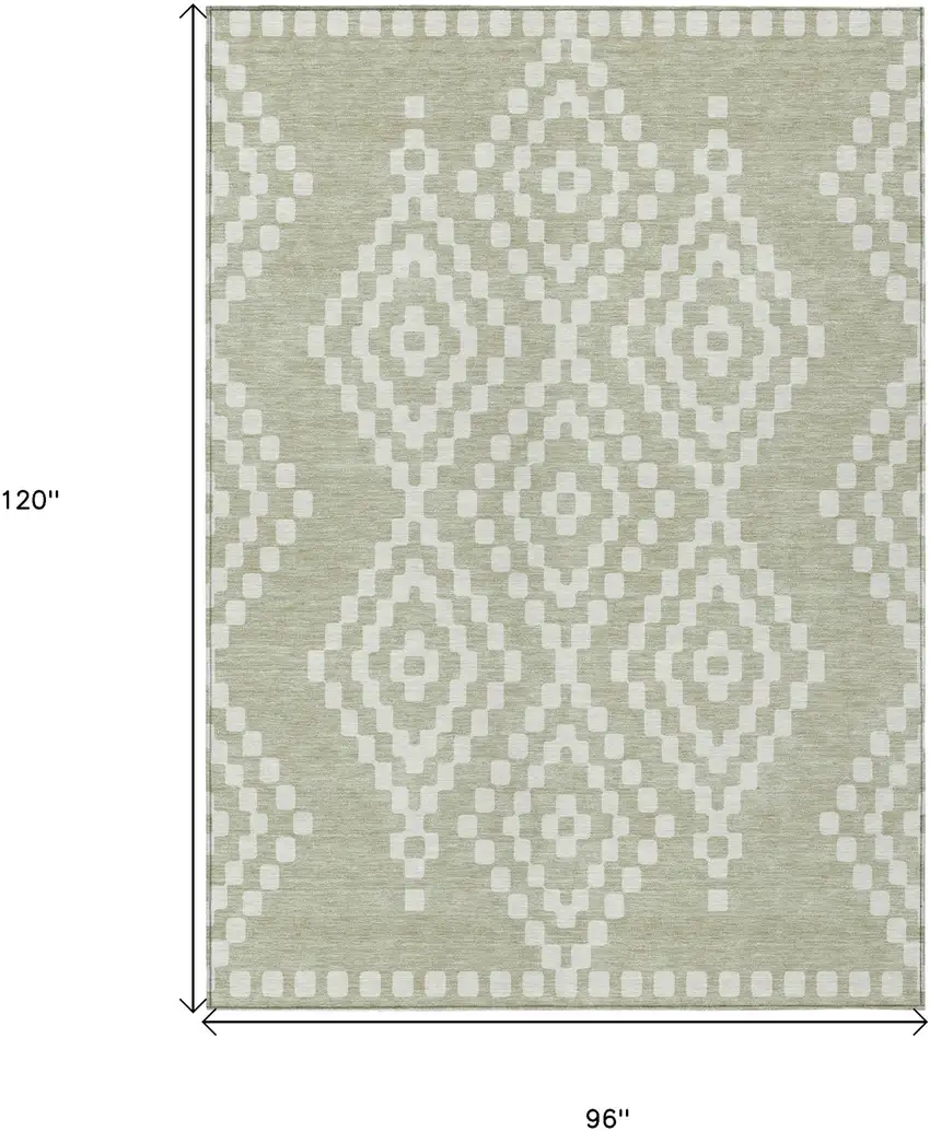 Artichoke Green And Ivory Geometric Washable Indoor Outdoor Area Rug Photo 3