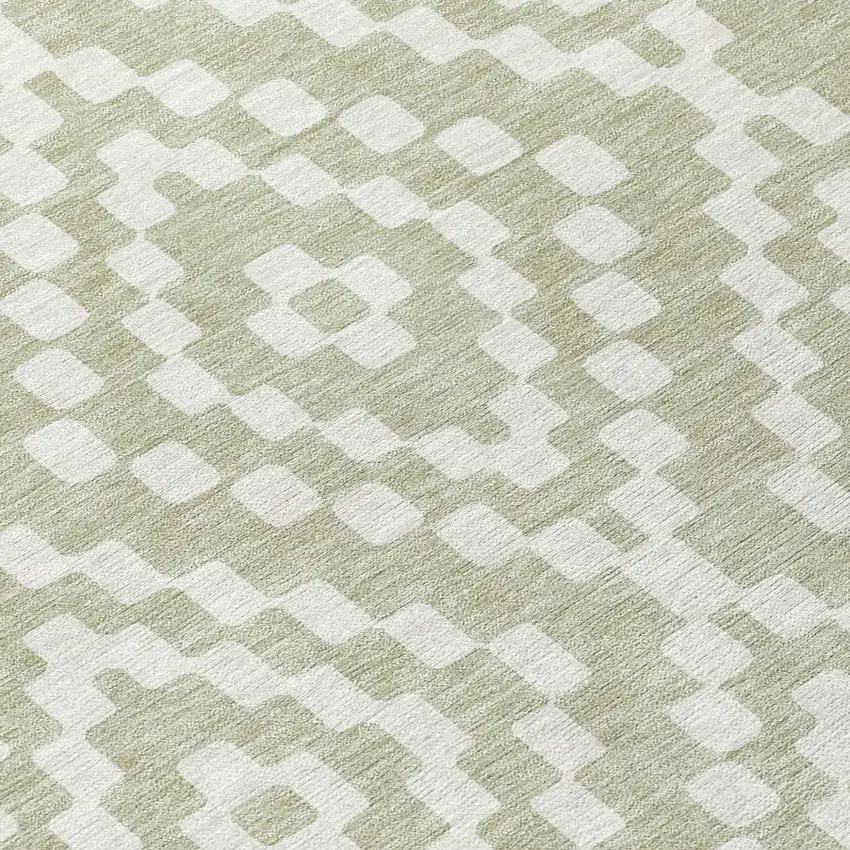 Artichoke Green And Ivory Geometric Washable Indoor Outdoor Area Rug Photo 6