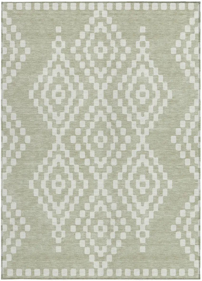Artichoke Green And Ivory Geometric Washable Indoor Outdoor Area Rug Photo 8