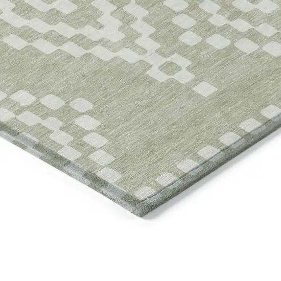 Artichoke Green And Ivory Geometric Washable Indoor Outdoor Area Rug Photo 5
