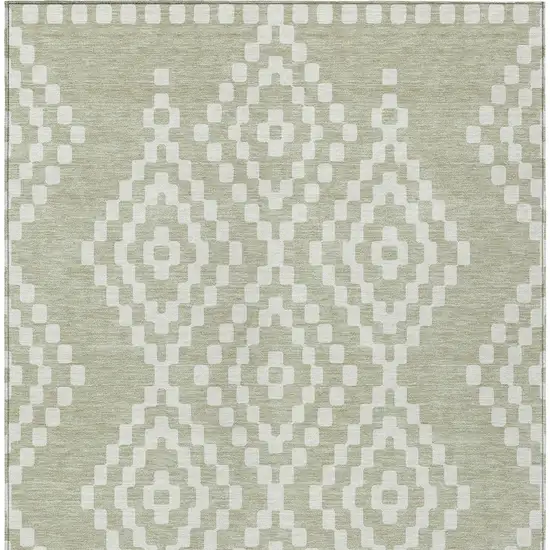 Artichoke Green And Ivory Geometric Washable Indoor Outdoor Area Rug Photo 8