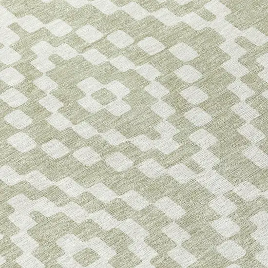 Artichoke Green And Ivory Geometric Washable Indoor Outdoor Area Rug Photo 6