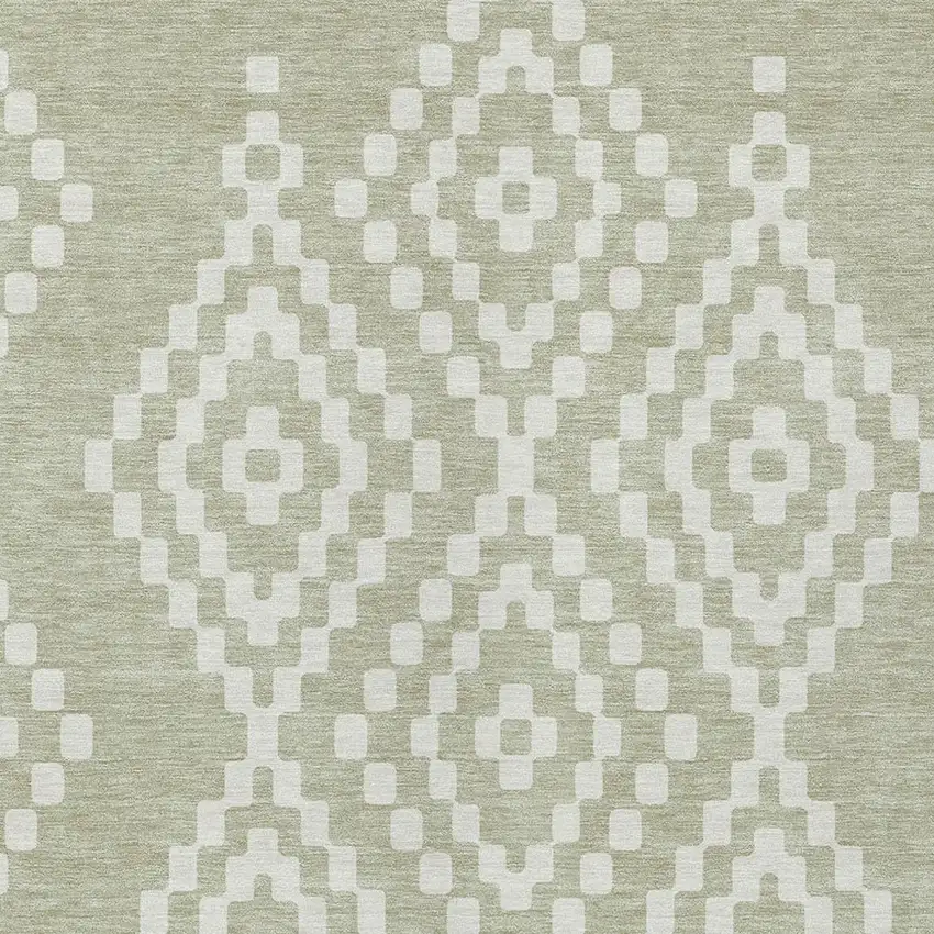 Artichoke Green And Ivory Geometric Washable Indoor Outdoor Area Rug Photo 7