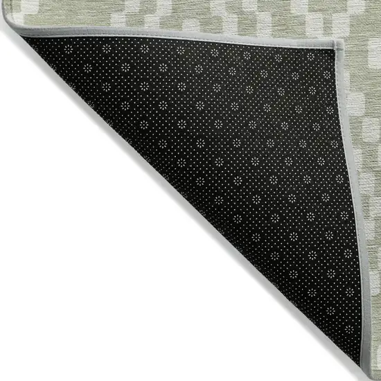Artichoke Green And Ivory Geometric Washable Indoor Outdoor Area Rug Photo 4