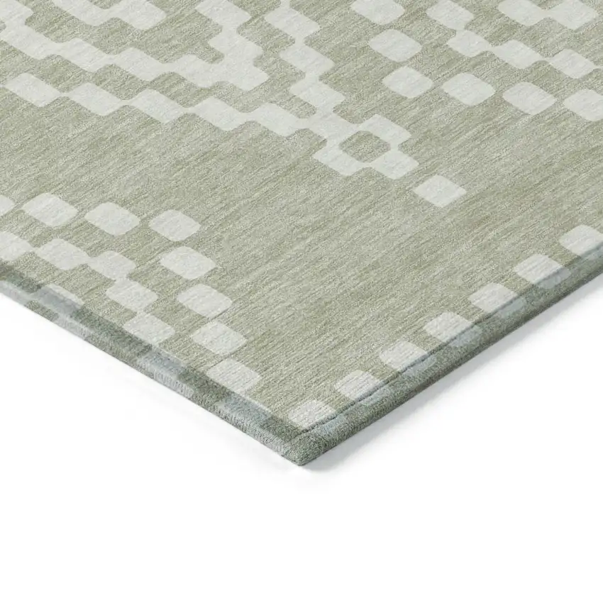 Artichoke Green And Ivory Geometric Washable Indoor Outdoor Area Rug Photo 5