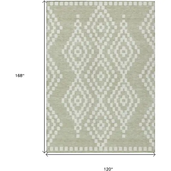 Artichoke Green And Ivory Geometric Washable Indoor Outdoor Area Rug Photo 3