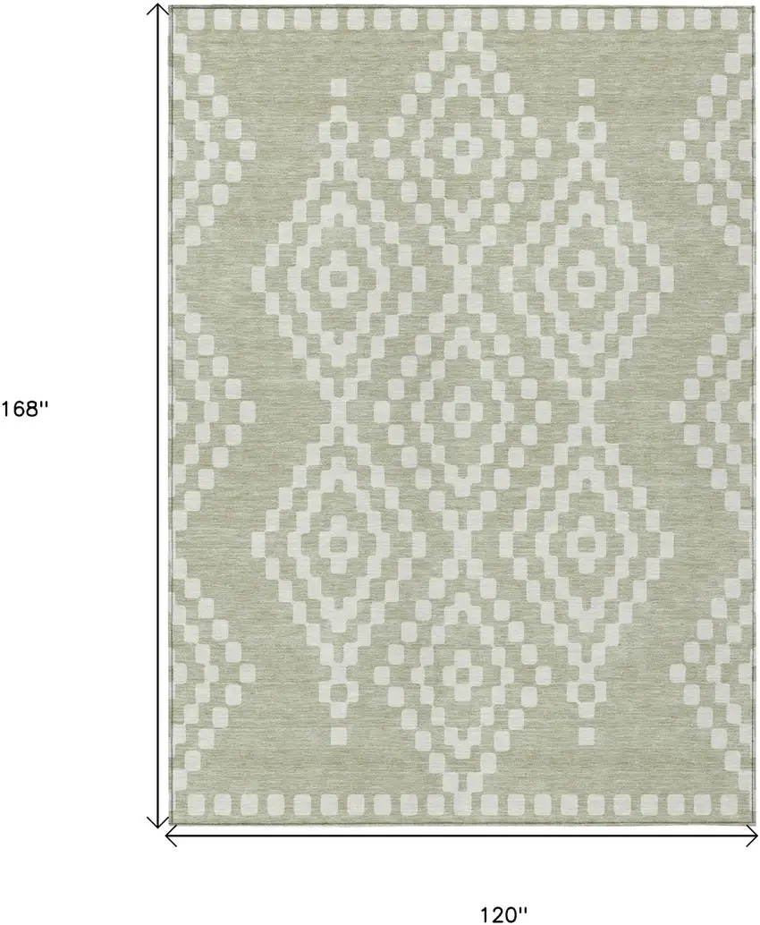 Artichoke Green And Ivory Geometric Washable Indoor Outdoor Area Rug Photo 3