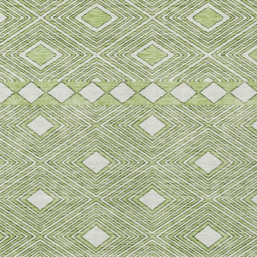 Artichoke Green And Ivory Geometric Washable Indoor Outdoor Area Rug Photo 6