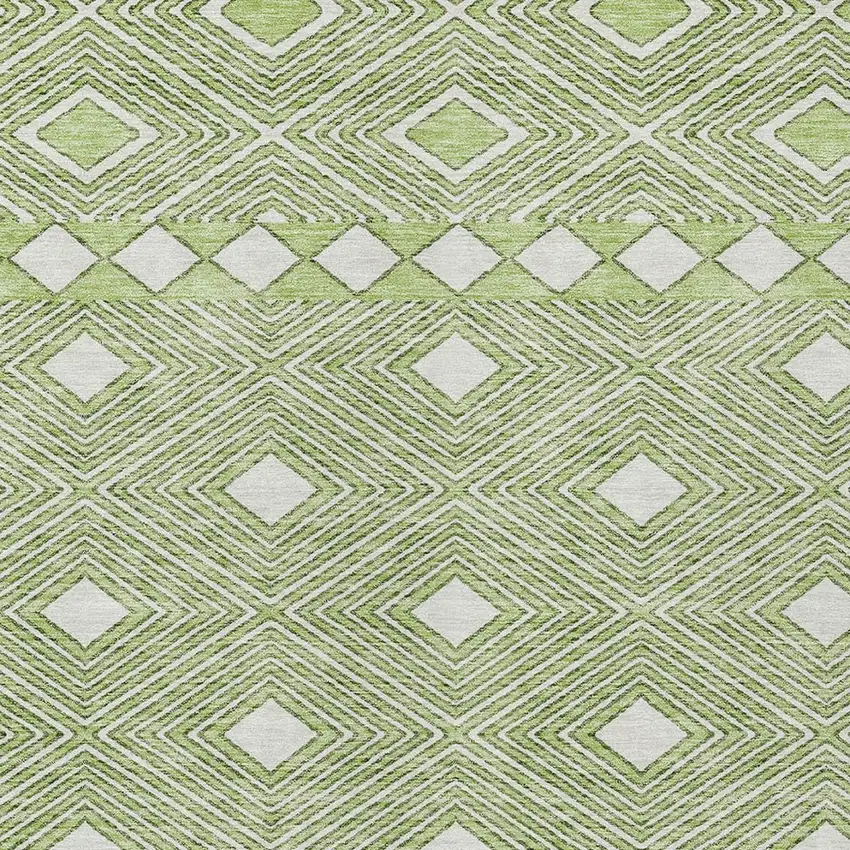 Artichoke Green And Ivory Geometric Washable Indoor Outdoor Area Rug Photo 6