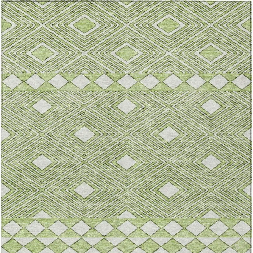 Artichoke Green And Ivory Geometric Washable Indoor Outdoor Area Rug Photo 7
