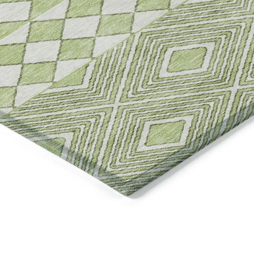 Artichoke Green And Ivory Geometric Washable Indoor Outdoor Area Rug Photo 5