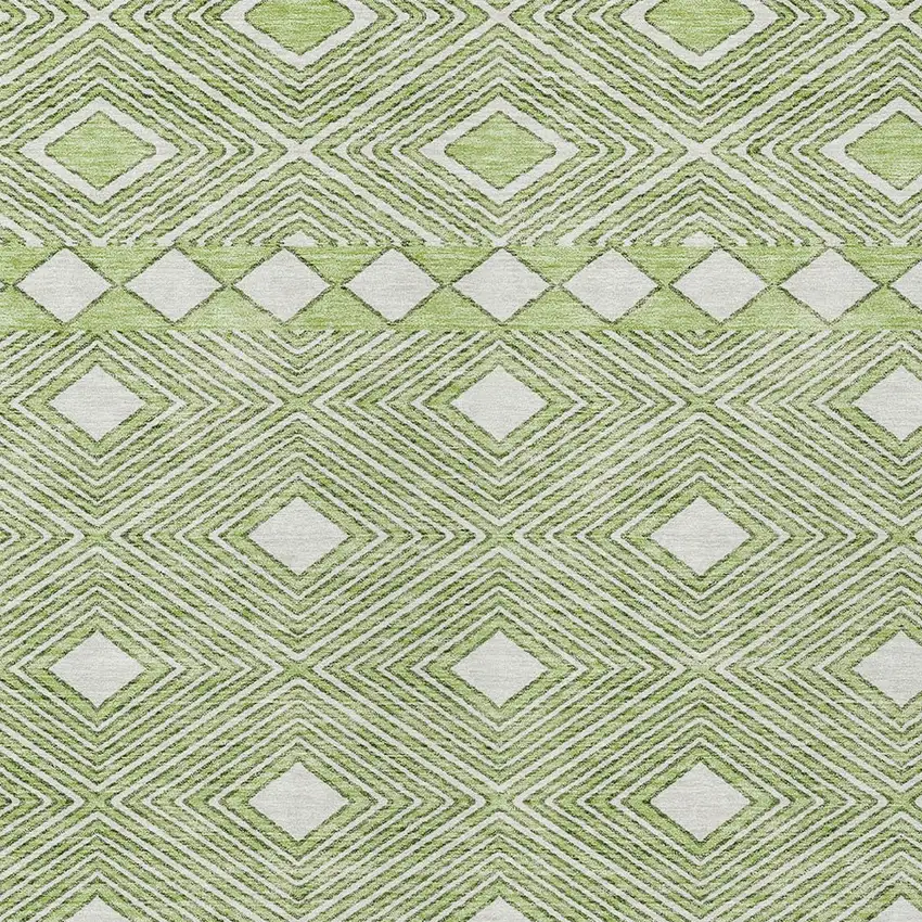 Artichoke Green And Ivory Geometric Washable Indoor Outdoor Area Rug Photo 6