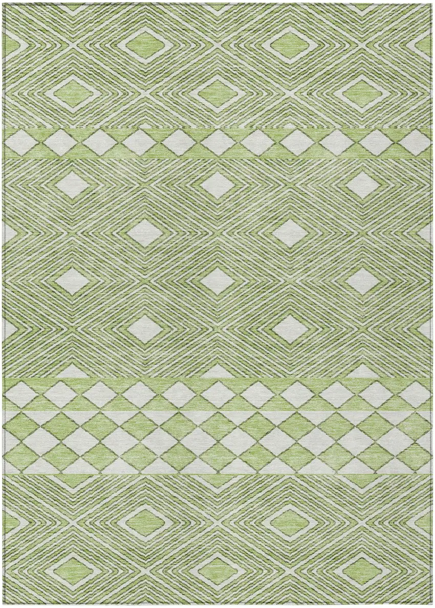 Artichoke Green And Ivory Geometric Washable Indoor Outdoor Area Rug Photo 2