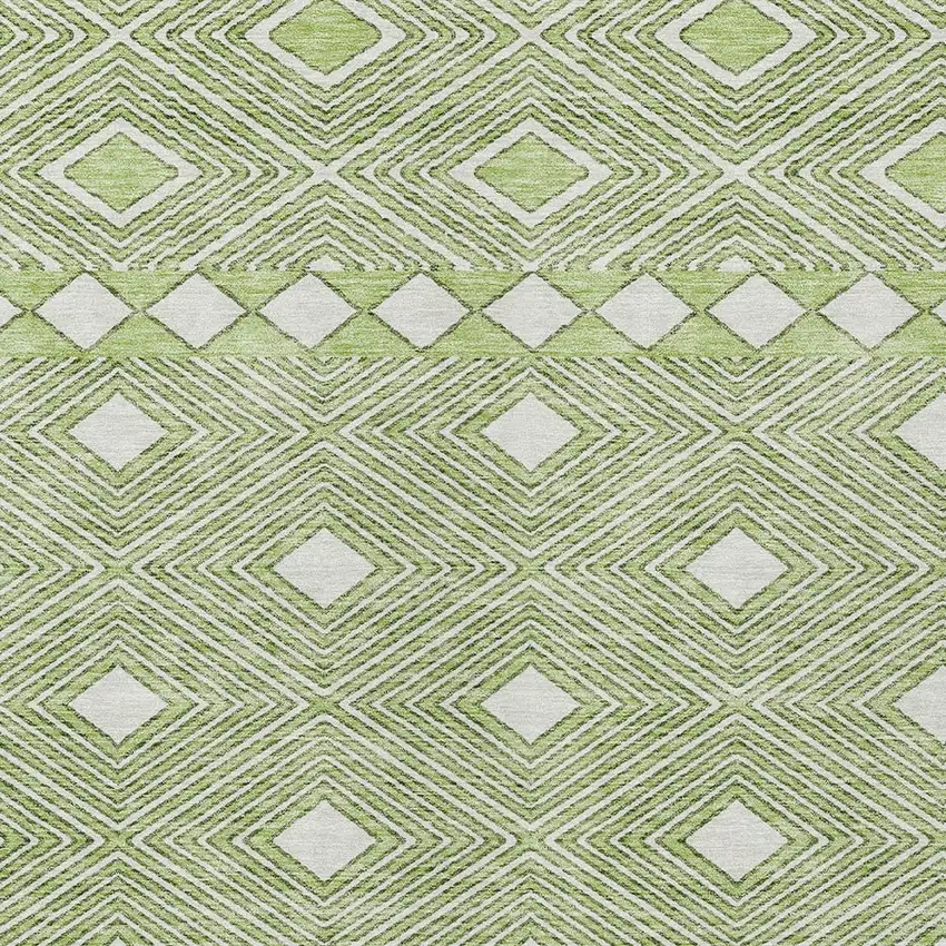 Artichoke Green And Ivory Geometric Washable Indoor Outdoor Area Rug Photo 6