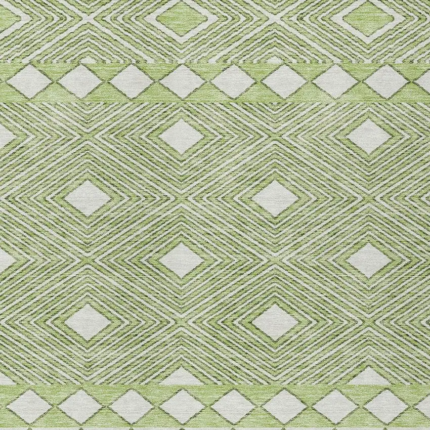 Artichoke Green And Ivory Geometric Washable Indoor Outdoor Area Rug Photo 6