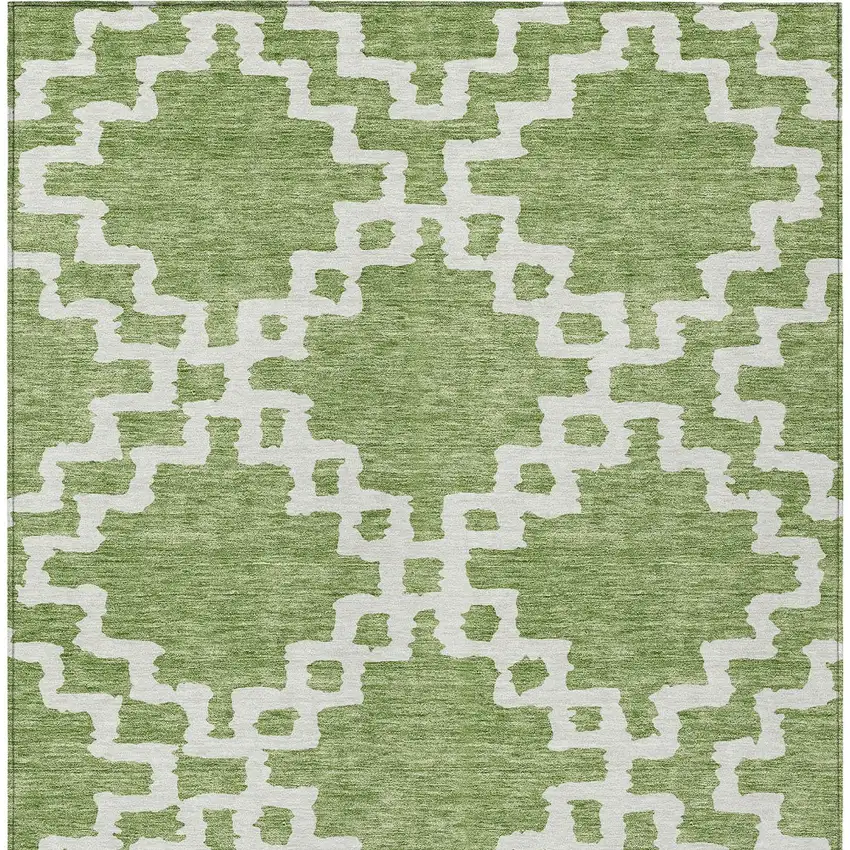 Artichoke Green And Ivory Geometric Washable Indoor Outdoor Area Rug Photo 7