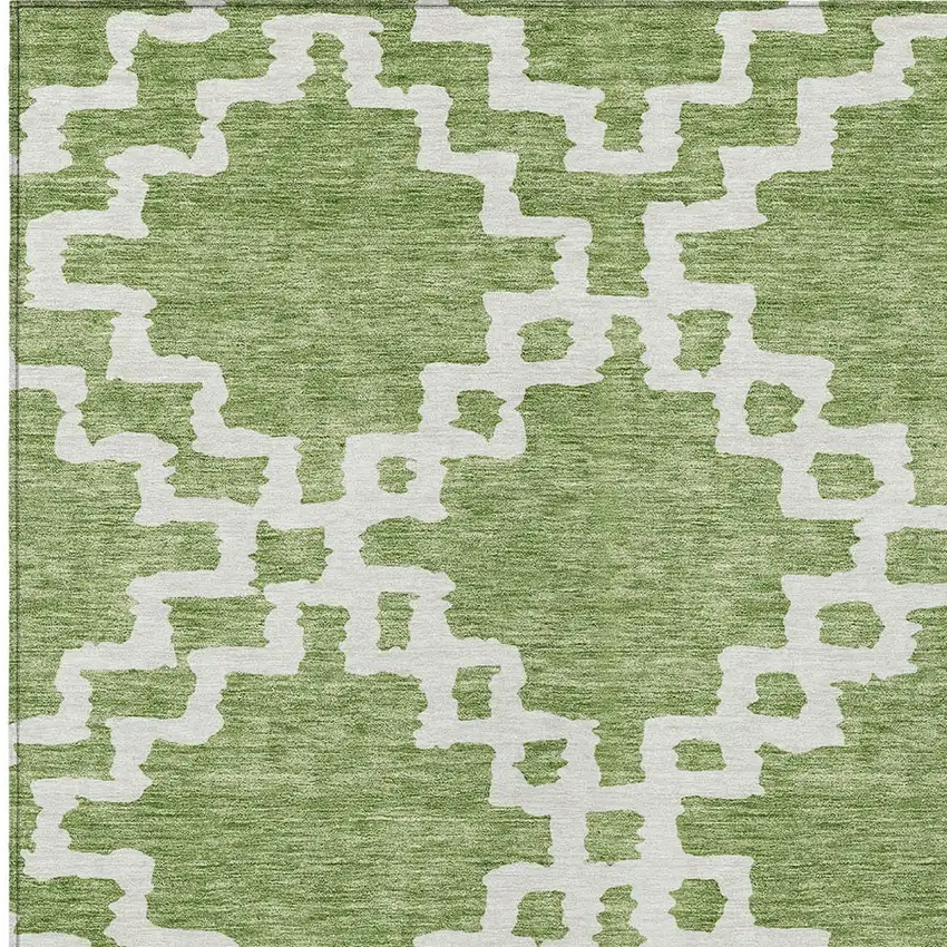 Artichoke Green And Ivory Geometric Washable Indoor Outdoor Area Rug Photo 6