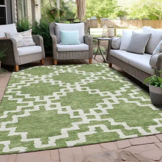 Artichoke Green And Ivory Geometric Washable Indoor Outdoor Area Rug Photo 7