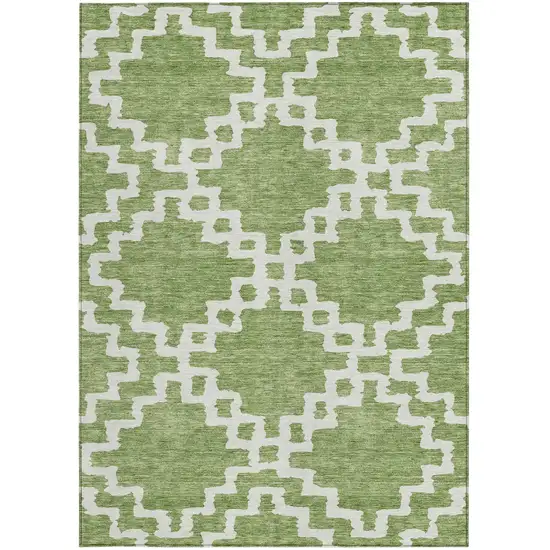 Artichoke Green And Ivory Geometric Washable Indoor Outdoor Area Rug Photo 6