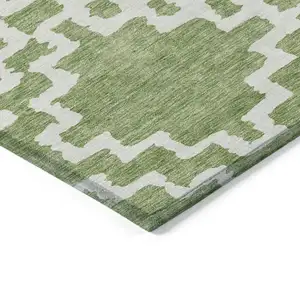 Photo of Artichoke Green And Ivory Geometric Washable Indoor Outdoor Area Rug