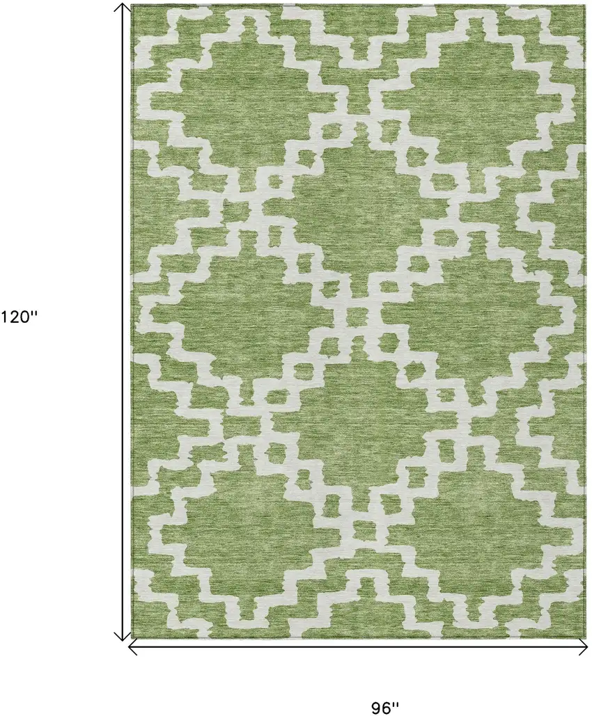 Artichoke Green And Ivory Geometric Washable Indoor Outdoor Area Rug Photo 3