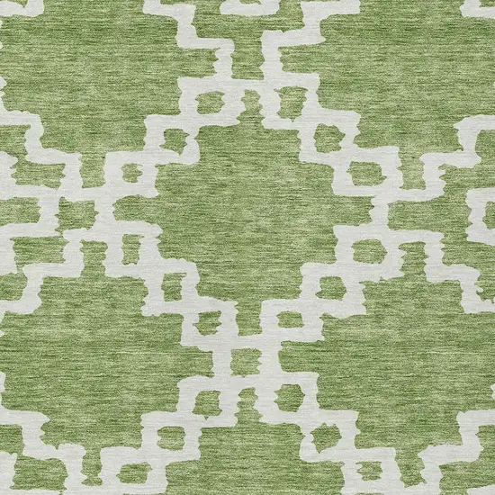 Artichoke Green And Ivory Geometric Washable Indoor Outdoor Area Rug Photo 6
