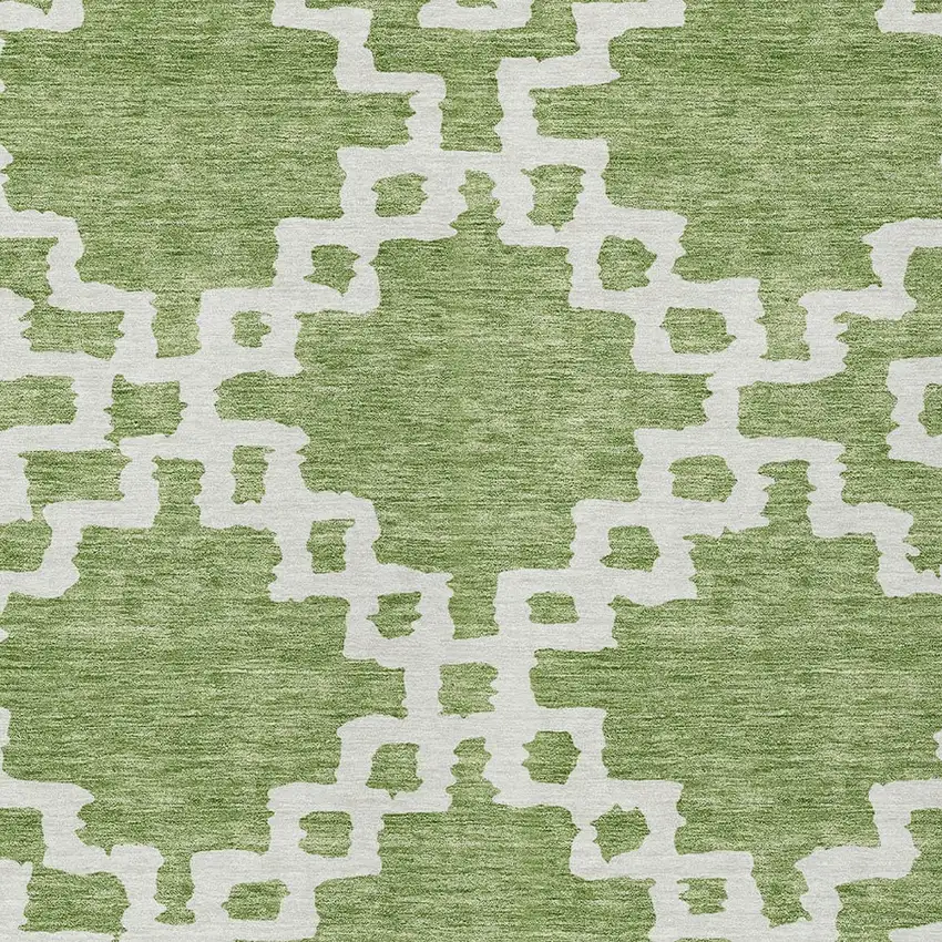 Artichoke Green And Ivory Geometric Washable Indoor Outdoor Area Rug Photo 6