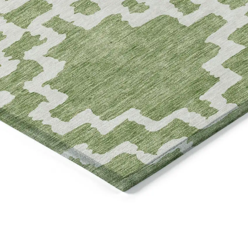 Artichoke Green And Ivory Geometric Washable Indoor Outdoor Area Rug Photo 4