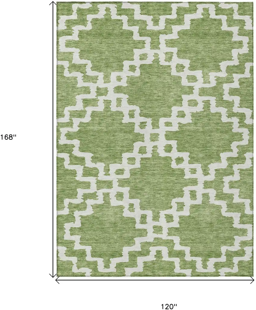 Artichoke Green And Ivory Geometric Washable Indoor Outdoor Area Rug Photo 3