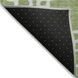 Photo of Artichoke Green And Ivory Geometric Washable Indoor Outdoor Area Rug