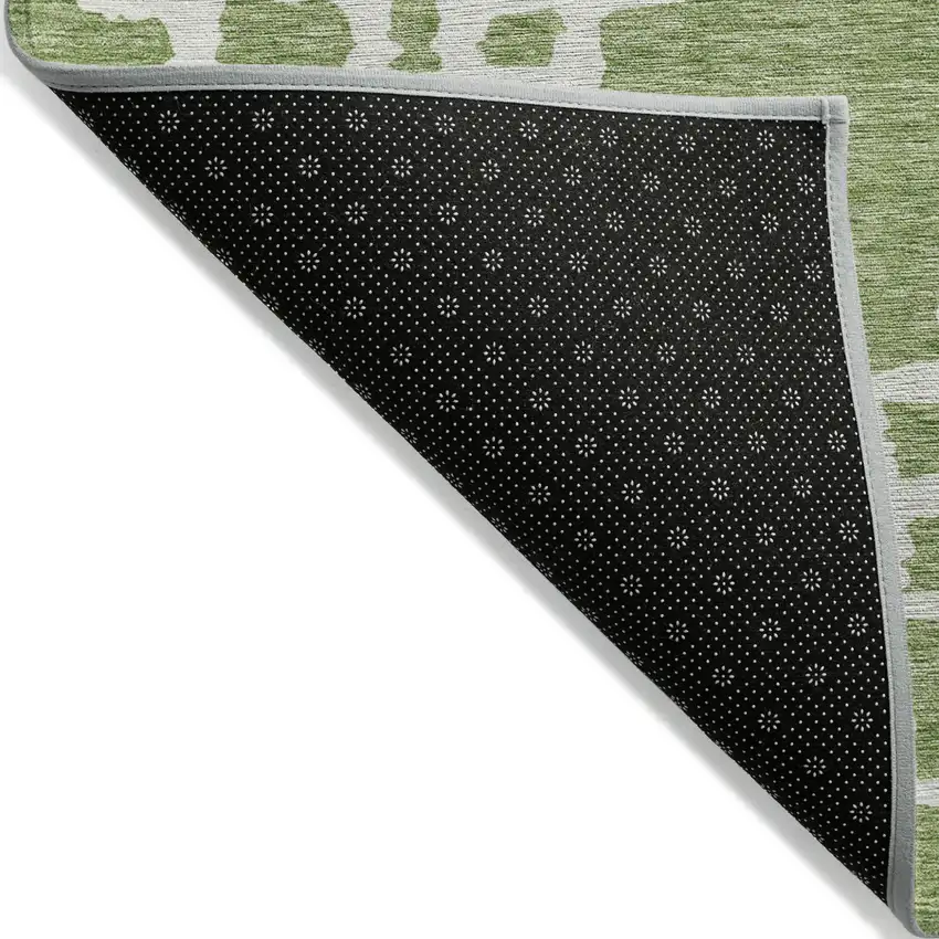 Artichoke Green And Ivory Geometric Washable Indoor Outdoor Area Rug Photo 5