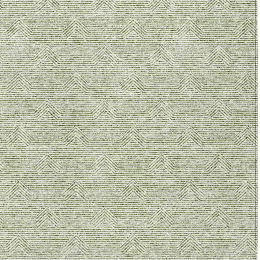 Artichoke Green And Ivory Geometric Washable Indoor Outdoor Area Rug Photo 6