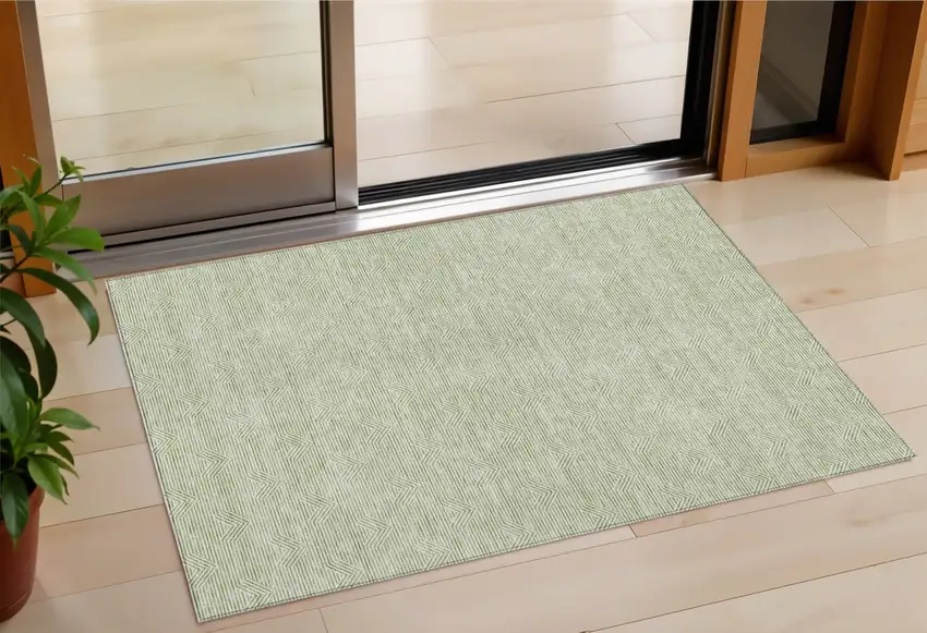 Artichoke Green And Ivory Geometric Washable Indoor Outdoor Area Rug Photo 1