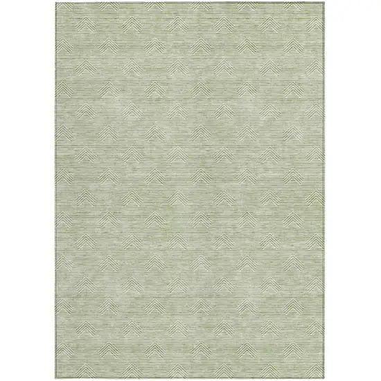 Artichoke Green And Ivory Geometric Washable Indoor Outdoor Area Rug Photo 7