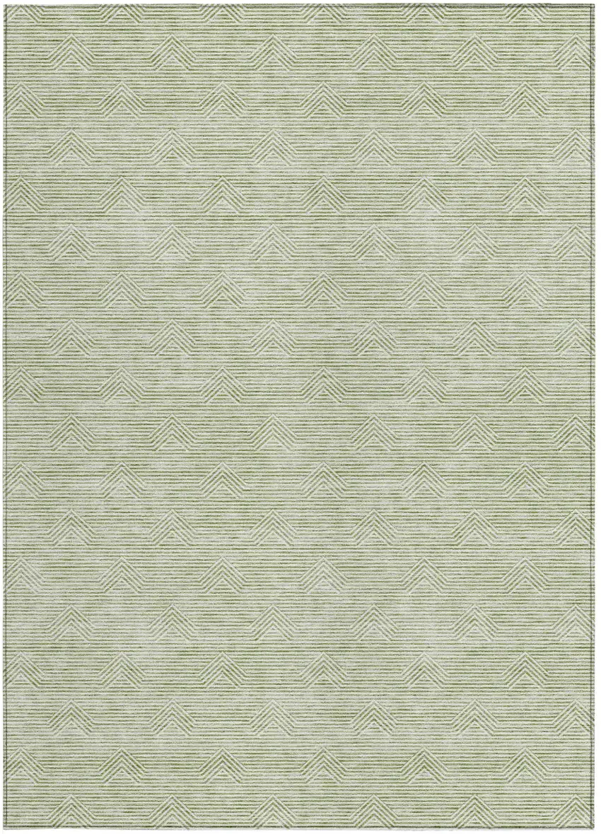Artichoke Green And Ivory Geometric Washable Indoor Outdoor Area Rug Photo 7