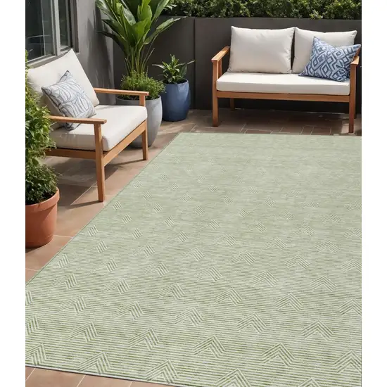 Artichoke Green And Ivory Geometric Washable Indoor Outdoor Area Rug Photo 1
