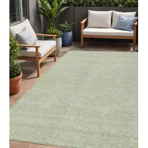 Photo of Artichoke Green And Ivory Geometric Washable Indoor Outdoor Area Rug