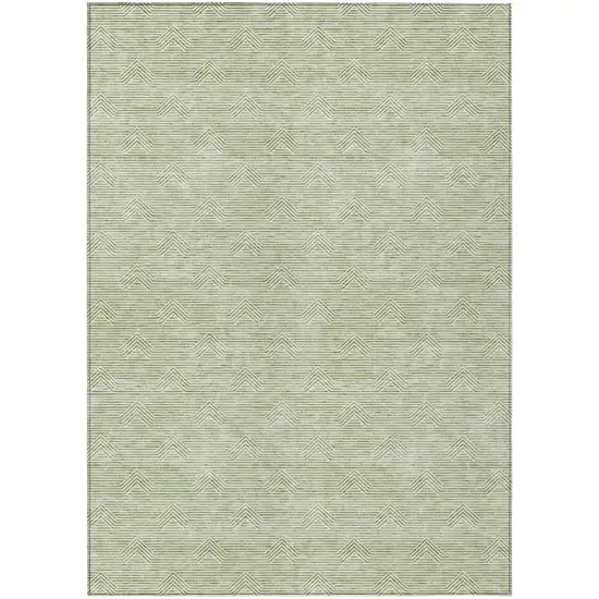 Artichoke Green And Ivory Geometric Washable Indoor Outdoor Area Rug Photo 2