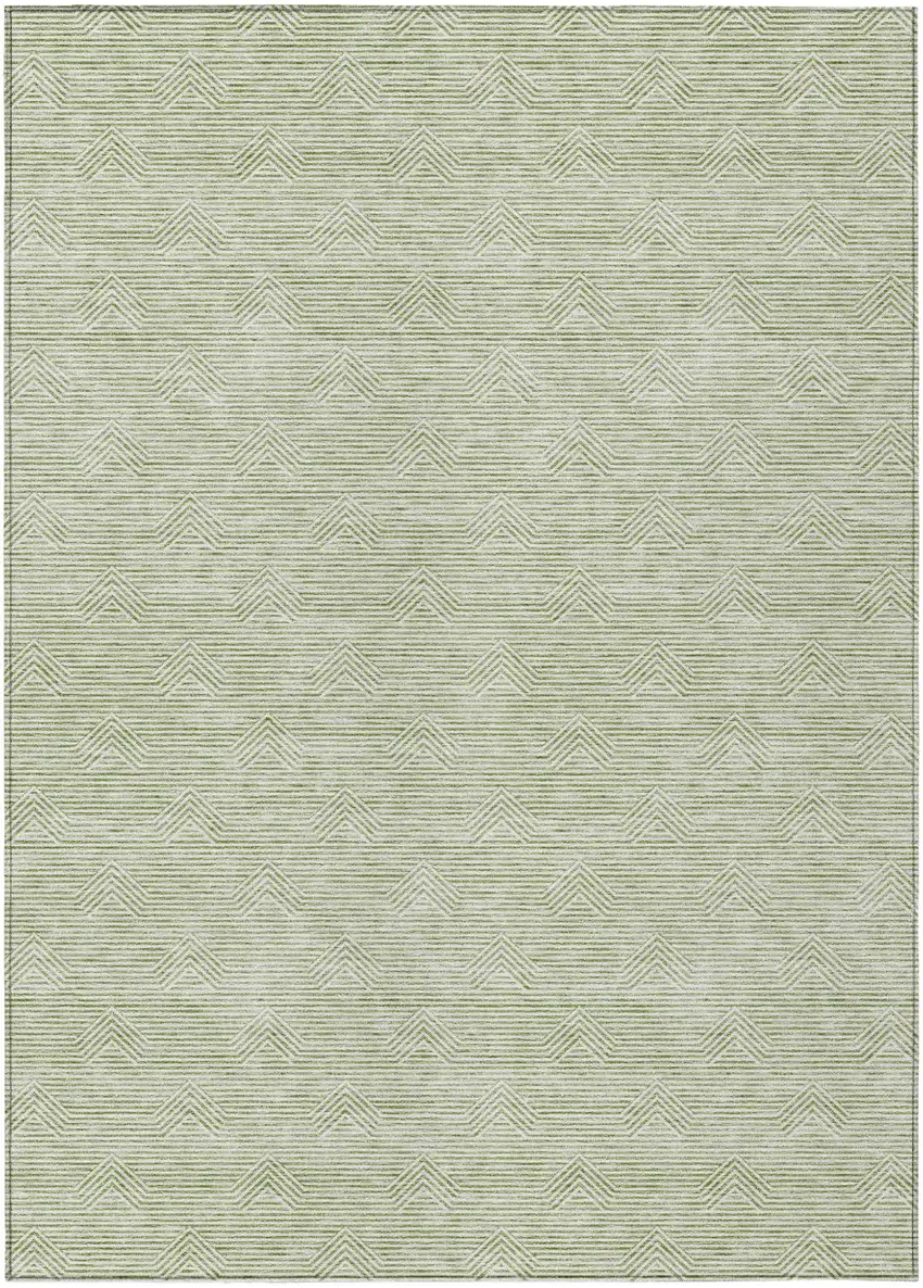 Artichoke Green And Ivory Geometric Washable Indoor Outdoor Area Rug Photo 2